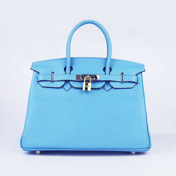 Hermes Birkin 30Cm Togo Leather Handbags Light Blue Gold